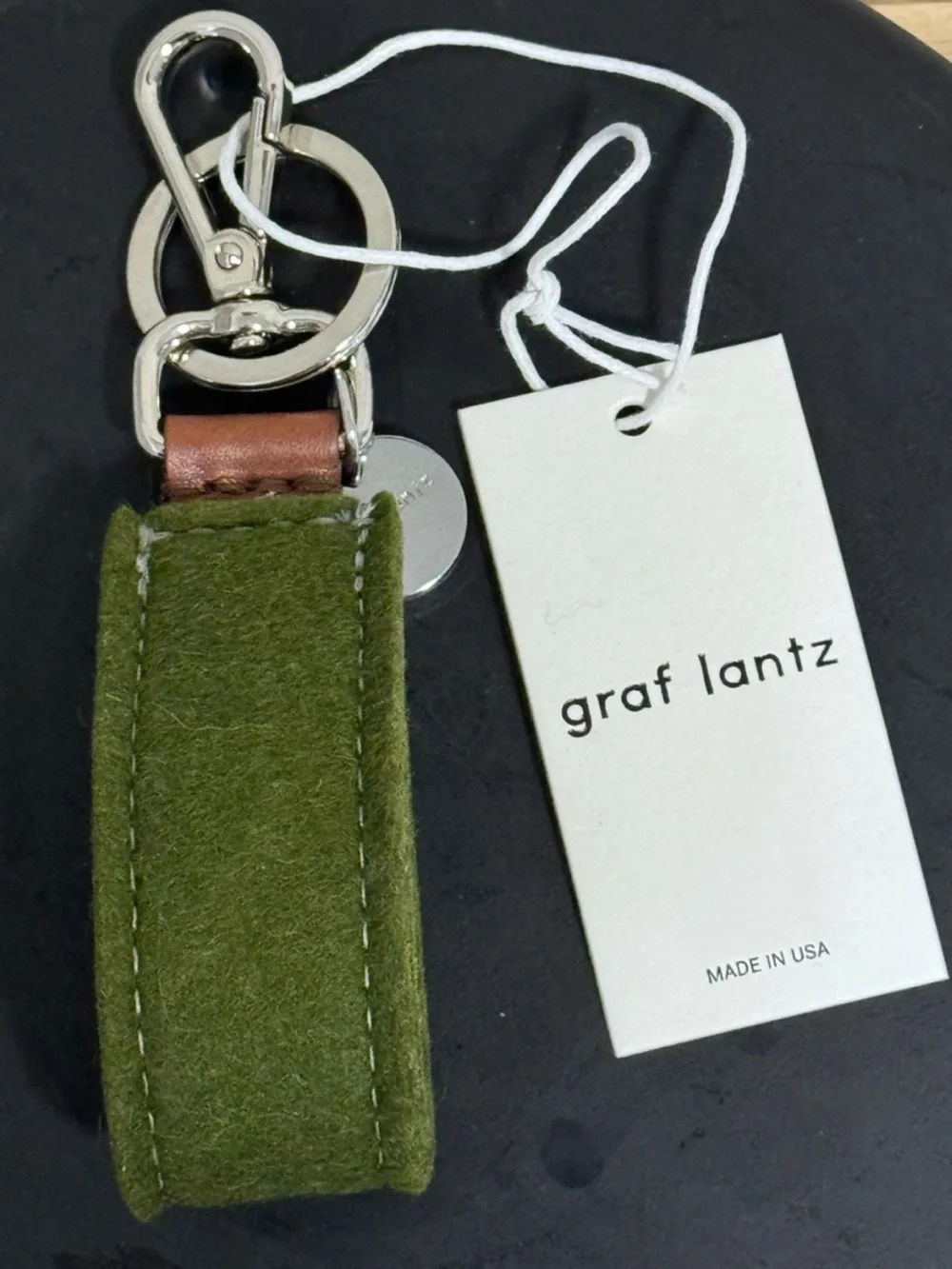 NWT Graf Lantz Merino Wool Loop Key Fob Moss Green